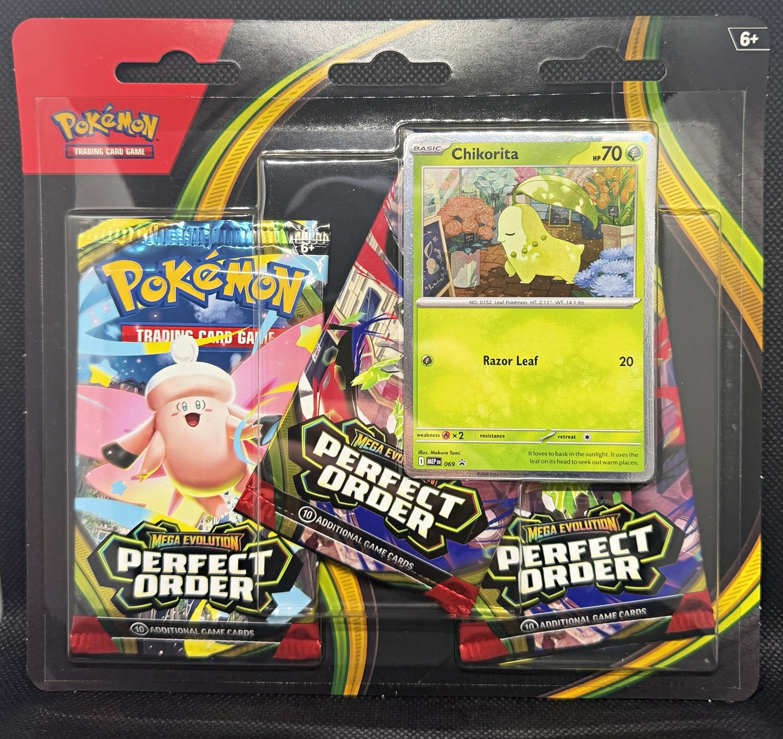 Pokémon Company Mega Evolution Perfect Order 3-Pack Blister Chikorita Promo 2023